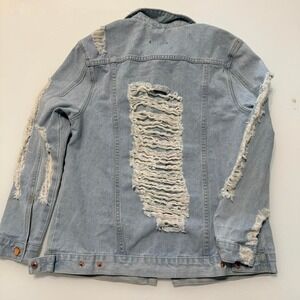 AQUA distressed denim jacket oversized | ripped light wash L
